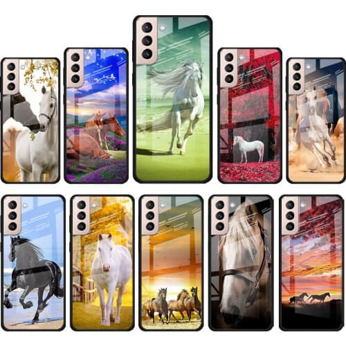 Running Horse Animal for Samsung Galaxy S21 Ultra Plus A72 A52 4G 5G M51 M31 M21 Luxury Tempered Glass Phone Case Cover