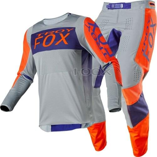 Free shipping 2020 TROY Fox MX ATV 360 Linc Jersey & Pant Combo Grey/Orange MX ATV Motocross Gear Set