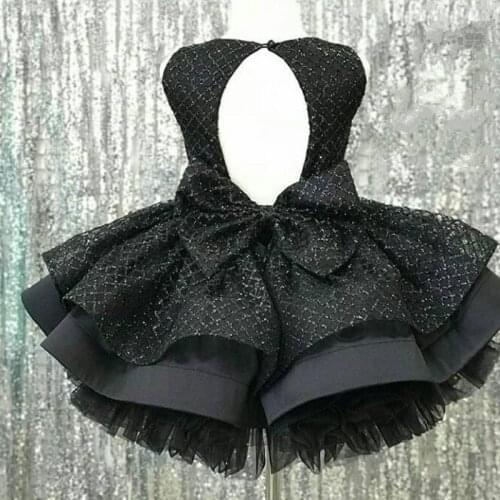 Black Sparkly Flower Girl Dresses Backless Knee Length Little Girl Wedding Gowns First Communion Pageant Kids Wears