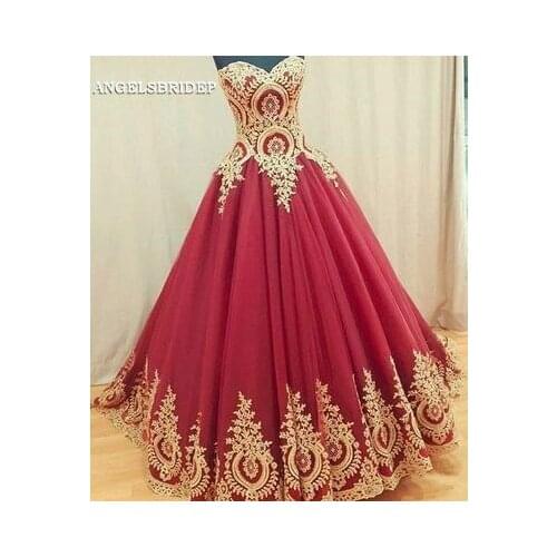 Elegant Sweetheart Corset Wedding Dresses With Gold Appliques Tulle Vestidos De Novia Customized Formal Ball Gown Bride Dresses