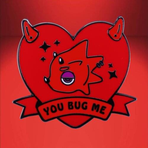 You Bug Me - Flick Enamel Pin Red Demon Heart Brooch Animal Crossing New Horizon Cute Video Game Character Badge