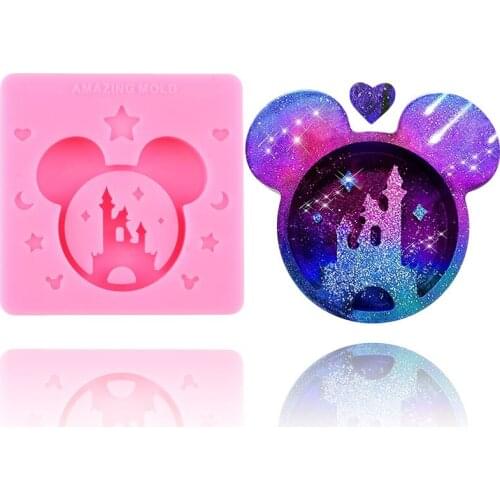 Disney Mickey Castle Silicone Resin Molds Mouse Head Quicksand Bottle Mold DIY Craft Phone Grip Keychain Epoxy Casting Moulds