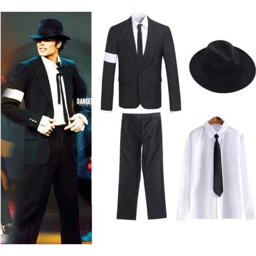 CosplayDiy Unisex Michael Jackson Dangerous Suit Costume Cosplay Black Jacket Coat White Shirt Pants MJ Halloween
