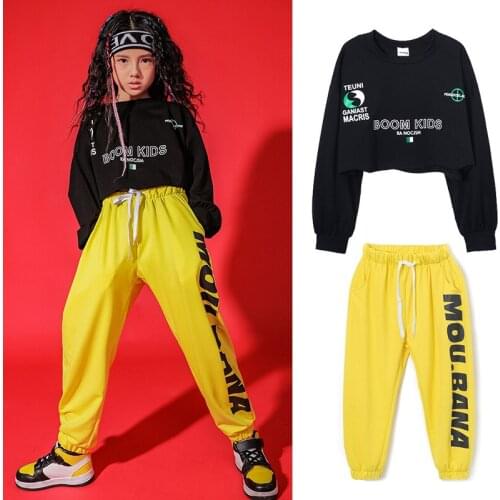 Girls Jazz Dance Costume For Kids Cropped Sweatshirt Shirt Jogger Pants Ballroom Hip Hop Dancing Clothes Street Wear SL3874