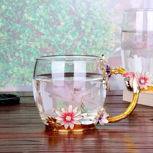 Creative Glass Household Coffee Cup Girls Heart Crystal Glass Juice Cup Flower Tea Cup