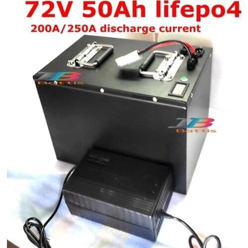 Lithium 72V 50Ah lifepo4 battery 200A BMS 24S for 14KW 10KW motor bicycle bike scooter Forklift inverter + 10A charger