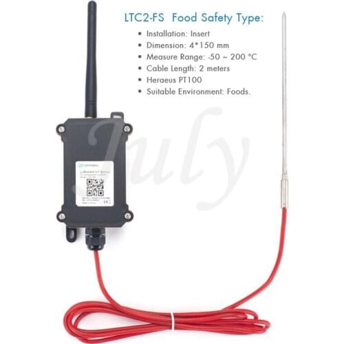 LTC2 -- Industrial LoRaWAN Temperature Transmitter 8500mAh Battery PT100 probe datalog feature