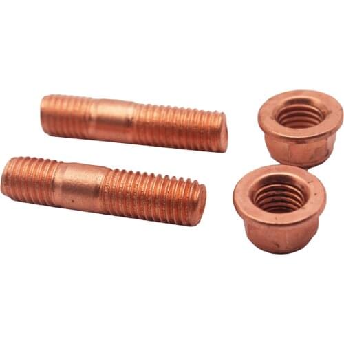 M10 42mm Exhaust Manifold Studs & Self-locking Nuts X 2 With Copper Plating