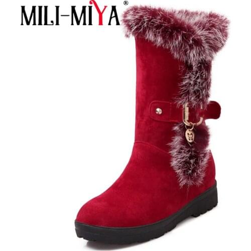 MILI-MIYA Hot Sale Shoes Women Winter Snow Boots Slip-On Soft Warm Boots Round Toe Flat Winter Fur Mid-calf Boots Outdoor Shoes