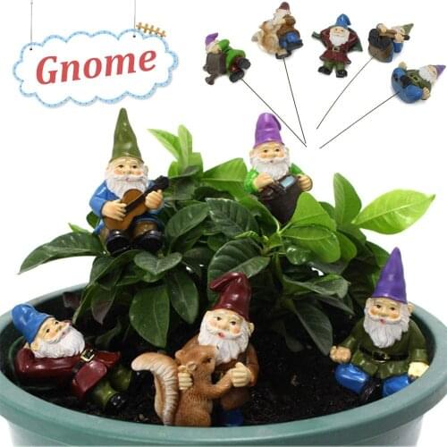 5 Pcs Mini Gnomes Miniature Figurines Resin Ornaments Garden Patio Decor Party Supplies Yard with Stable Stakes Outdoor Lawn