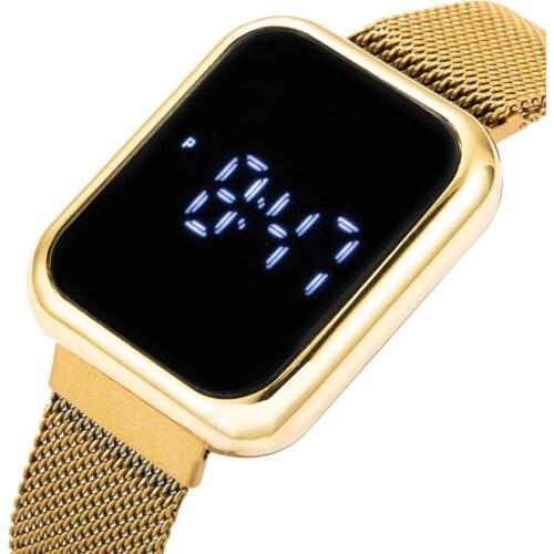 Fashion Luxury Mens Electronic Watches LED Display For Men Women Gold Silver Black Stainless Steel Strap With Magnetic Buckle
