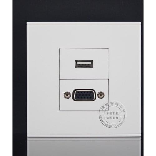 Wall Face Plate 2.0 USB Charging Jack Port + VGA Outlet Faceplate Wall Socket