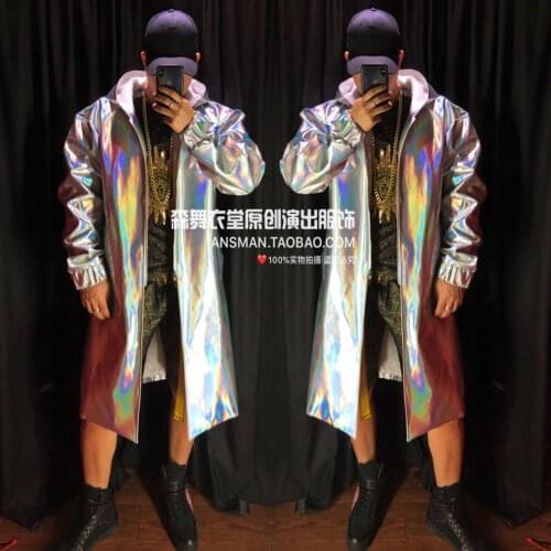 Nightclub Bar Male Singer DS DJ GOGO Christmas Carnival Party Symphony Laser Long Loose Jacket Costume