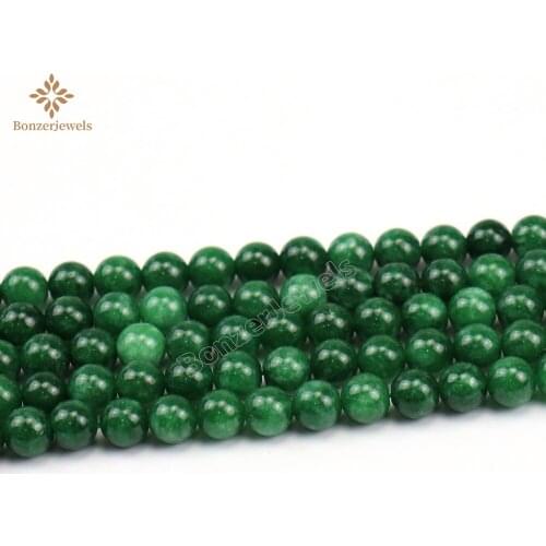 Wholesale Natural Emeralds Green Jades Smooth Round Loose Stone Quartz Beads 6/8/10/12MM For Jewelry Making Diy Bracelet 15inche