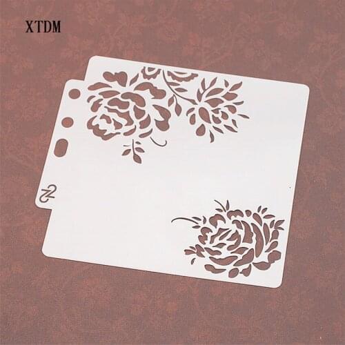 Three flowers plastic mold shield DIY cake scrapbook stencils hollow Embellishments printing lace ruler Valentines Day