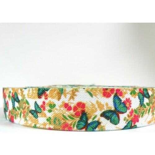 12 Meters 1" 25mm Wide Butterfly Flowers Pattern Suspender Elastic Webbing Great For Suspender Making