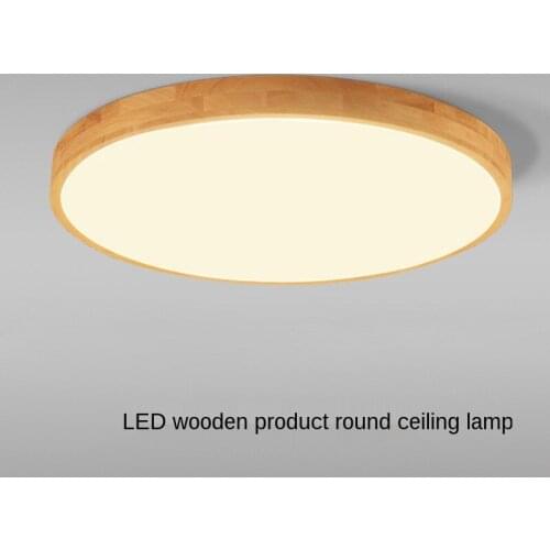 Nordic Bedroom Ceiling Lamp LED Round Solid Wood Living Room Ultra-thin Japanese Balcony Restaurant Hotel Room Ceiling Lamp