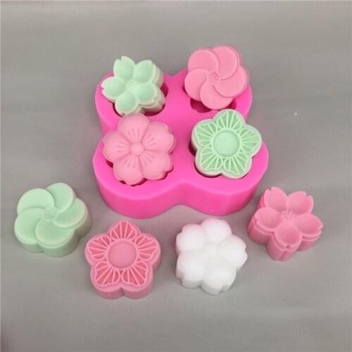 Silicone Four Bright Flower Mold DIY Handmade Soap Mold Aroma Mold Kitchen Baking Cake Flower Mold 100% Brand New