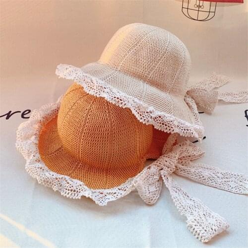Vintage sweet lace baby hat summer toddler baby girls cool straw hat little girls beach holiday vocation cap headwear clothing