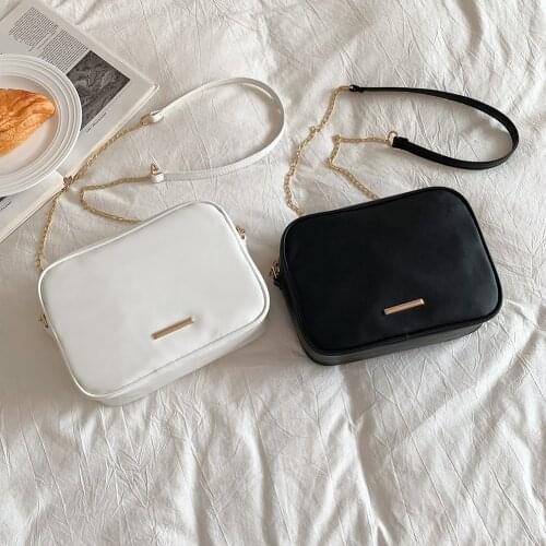 Women Solid Color PU Leather Shoulder Bags Fashion Chain Small Square Shoulder Messenger Bags Ladies Casual Crossbody Handbags