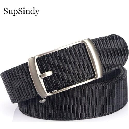 SupSindy Nylon Belts for Men Luxury Metal Automatic Buckle Canvas Tactical Belt Fashion Jeans Waistband Outdoor Male Strap Black