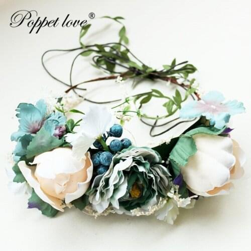Wedding Bride Big Rose Flower Crown Hairband Wedding Flower Headband Garland Festival Flower wreath Elastic Hair Accessories