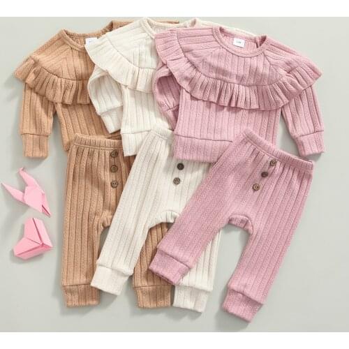 Ma&Baby 0-18M Newborn Infant Baby Girls Clothes Set Sweaters Suit Ruffles Knitted Tops Pants Autumn Spring Clothing Outfits dd88