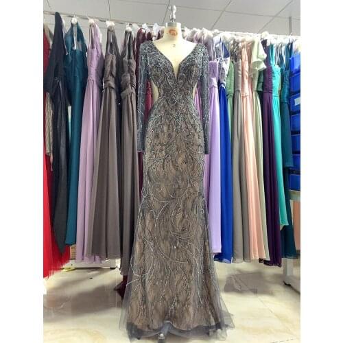 Dark Navy Evening Dress 2020 New different color luckgirls pleated beaded long sleeve Customizable fashion Moncini Tailor