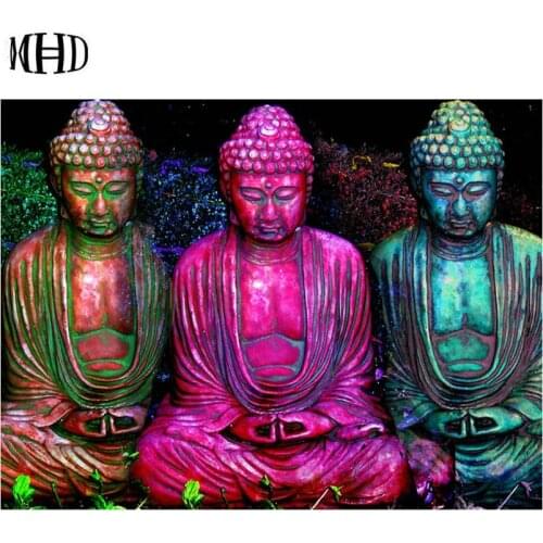 Three Buddha Icon Full Square & Round Diamond Painted Religious 3D DIY Diamond Embroidery Decorative Handmade Sticker Gift