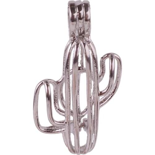 5pcs Dull Silver copper cactus plant can be opened Beads Pearl Cage Pendant Locket Fairytale Party Essential Oil Diffuser