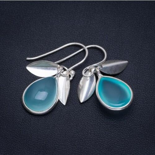 Natural Chalcedony Handmade Unique 925 Sterling Silver Earrings 1.25" A2606