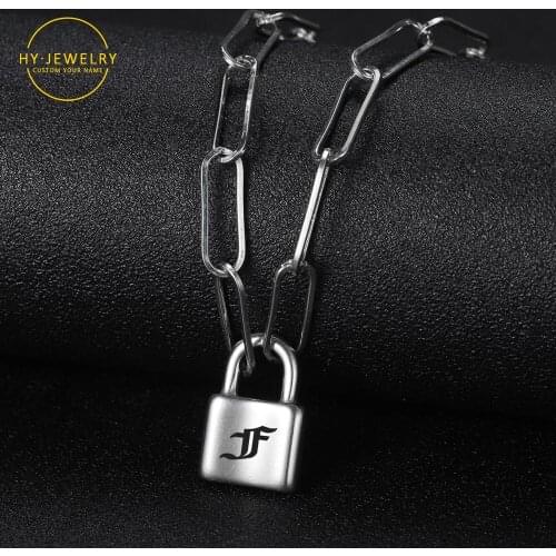 Hip Hop Necklace Lock Women/Men Punk Rock Padlock Pendant Necklace Emo Grunge Goth Jewelry/Simple Chain Link Lock Custom Collier