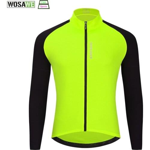 WOSAWE Summer Pro Team Black Green Long Sleeve Jersey Race Cycling Jersey Bicycle Slim Cycling Clothes Mesh Fabric