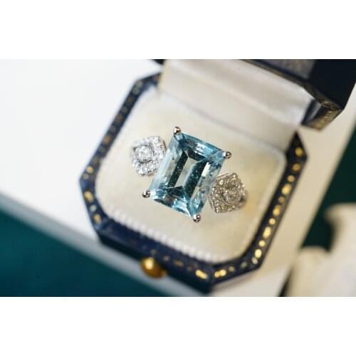 SX Jewellery Solid 18K White Gold Nature 3.13ct Blue Aquamarine Gemstones Rings for Women Fine Jewelry Presents