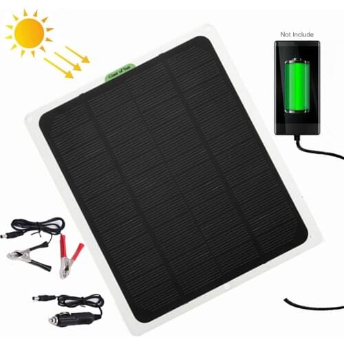Solar Panel Charger 5V 18V 5W with USB and DC Output Charge for Mobile Phones Car Automotive Motorcycle Boat 12V Battery etc