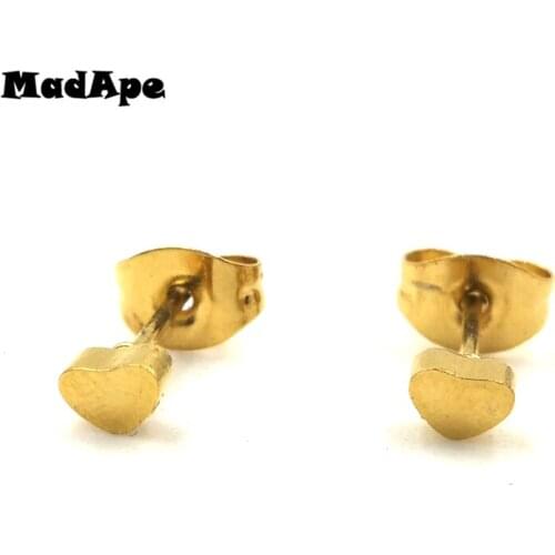 MadApe Simple Small Heart Earrings Gold Color Stainless Steel Women Stud Earrings For Couple Earrings Jewelry Wholesale