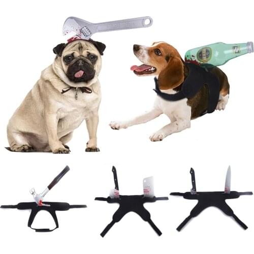Dog Halloween Costumes Cats Costume For Halloween Dress-Up Party Wearing Bloody Knife Pet Cosplay Holiday Decorations Clothes