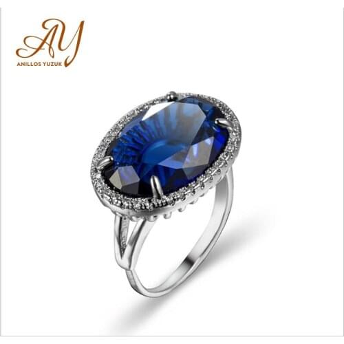 Anillos Yuzuk Hot Sale Big Aquamarine Rings Gemstone Silver 925 Jewelry Ring For Women 2 Color High Quality Engagement Jewelry