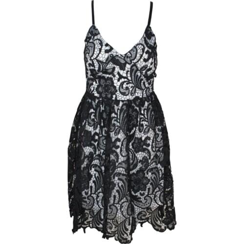 Free Shipping 2016 fashion spring and summer Sexy black lace collar v neck dress