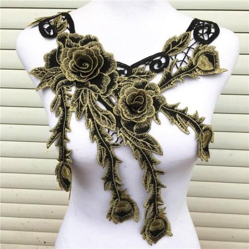 1pc black 3d flower water-soluble Embroidered lace fabric trim sewing DIY collar neckline applique crafts garment accessories