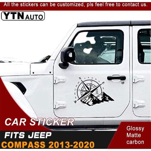 2 Pcs Large Mountains Compass Adventures Stickers For Jeep Compass 2013-2020 Side Body Car Stickers And Decals