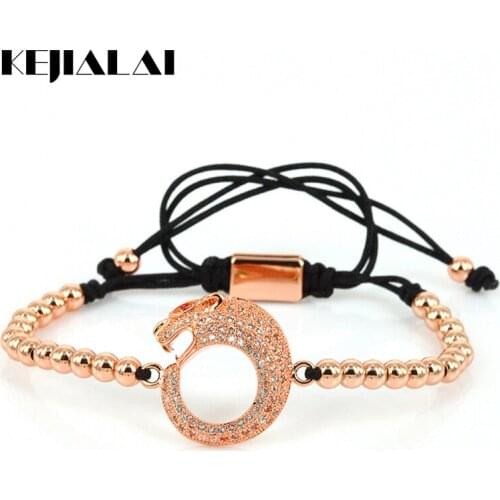 2018 Men Fashion Bracelets Leopard Head Charm Bracelet Women Adjustable Handmade Charm Stone 4mm Beads Braided Bracelets