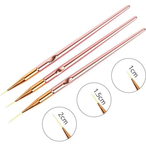 3 Pieces/set of Nail Line Brushes Rose Gold Plating Rods Painted Brushed Glue Color Pens UV Gel Polished Manicure Brush Tools