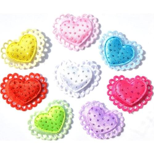 30Pcs Mixed Glitter Double Heart Patches Laciness Cloth Pads Applique for Craft/Clothes/Wedding DIY Decoration K32