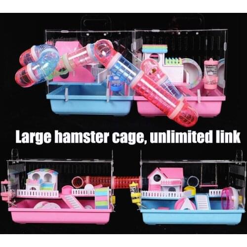 Tray-Style Hamster House Acrylic Cage Guinea Pig Oversized Villa Package Cage With Pipe Transparent Small Pet Feeding Box
