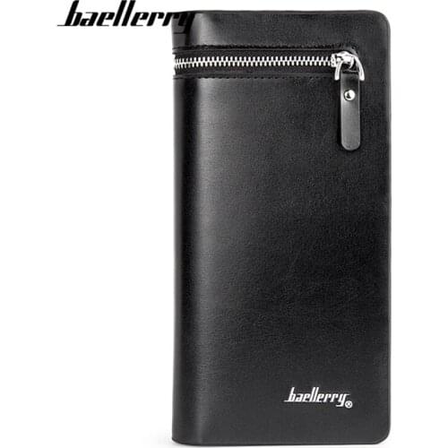 Baellerry Brand Designer Fashion Men Long Wallets Phone Pocket Photo Card Holder Zipper & Hasp Black Clutch Bag Male Wallet