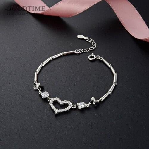 Fashion Bracelet Pure S925 Sterling Silver Love Heart Zircon Silver Charm Bracelet Jewelry Accessories For Girl Women