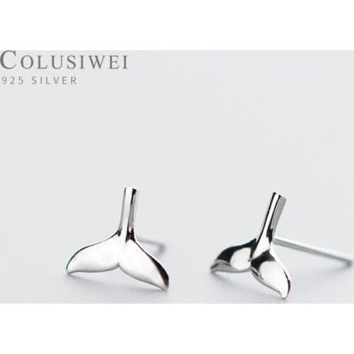Colusiwei Hot Sale 100% 925 Sterling Silver Mermaid Fishtail Small Stud Earrings for Women Female Jewelry Accessories Bijoux