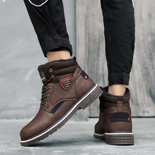 De Mens invierno man home lether hombre footwear leather high work for classic boots thick winter casual large fashion shoe men