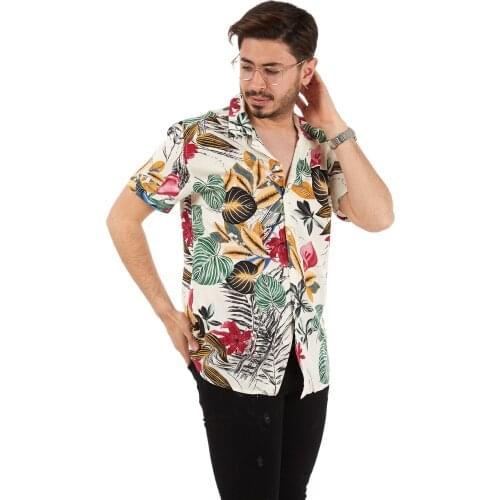 Summer Mens Oversize Short Sleeve Summer White Floral Patterned Shirt Cotton Mens Hawaiian Shirt Printed Short Sleeve Big